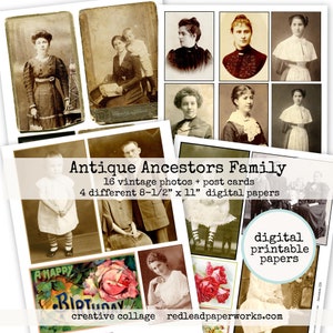 Digital Printable Family Antique Ancestors 4 Collage Papers