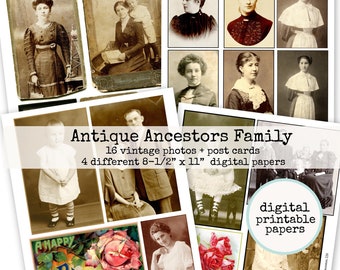 Digital Printable Family Antique Ancestors 4 Collage Papers