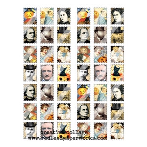 Puede incluir: Un collage de im&aacute;genes vintage con temas de Halloween, que incluyen calabazas, gatos negros y ni&ntilde;os disfrazados. Las im&aacute;genes est&aacute;n dispuestas en una cuadr&iacute;cula y tienen un aspecto desgastado y antiguo. El texto "creativ collage www.redleadpaperworks.com" est&aacute; en la parte inferior del collage.