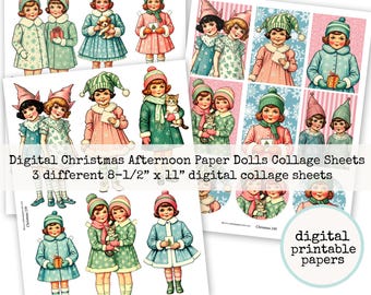 Digital Christmas Afternoon Paper Dolls Digital Collage Sheets Collection