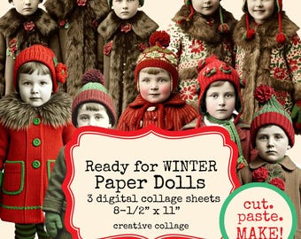 Digital Ready for Winter Paper Dolls 3 Digital Collage Sheets