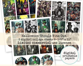 Digital Halloween Ghouls Nite Out Artist Trading Cards Digital Halloween Collage Sheet Collection