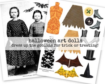 Hojas de collage de muñecos de duendes de Halloween para imprimir digitalmente