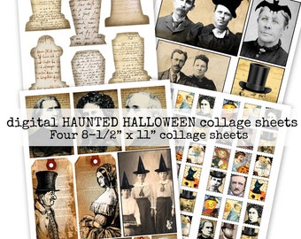 Digital Printable Vintage Haunted Halloween Collage Sheets