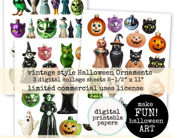 Digital Vintage Style Halloween Ornaments Digital Collage Sheet Collection