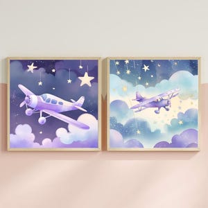 Airplane Nursery Art: Dreamy Night Sky Prints (Digital Download)