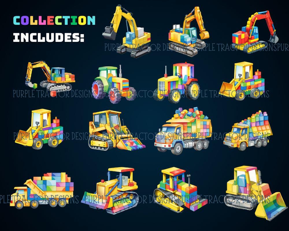 50 Block-built Vehicles Clip Art Bundle– Digital Download | Colorful ...