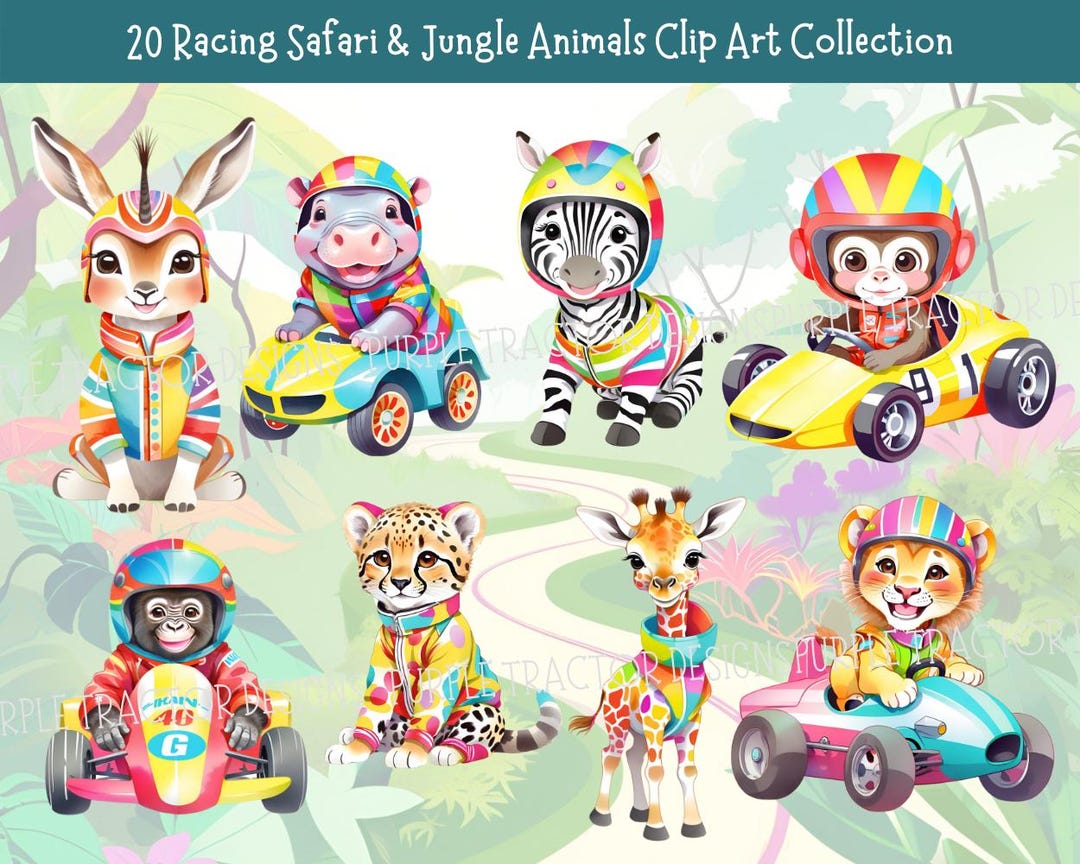 Editable Animals Racing Animal Racer 20 Jungle Safari Clipart Bundle, Race Car PNG, Racing Clip ...