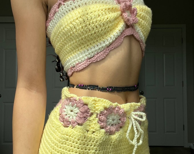 Crochet Flower Applique Maxi Skirt