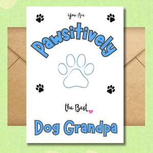 Tarjeta de abuelo canino para cumpleaños, día del padre, día de los abuelos o cualquier ocasión, tarjeta en blanco personalizable con huella de pata de cachorro, imprimible
