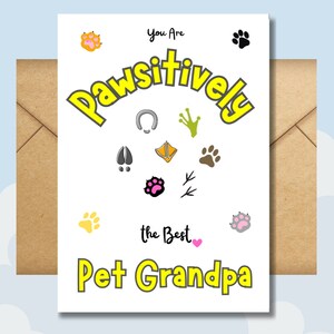 Cartão em branco do avô de estimação para o dia dos pais, aniversário ou todas as ocasiões, cartão de felicitações exclusivo de todos os animais de estimação com pegadas, impressão digital