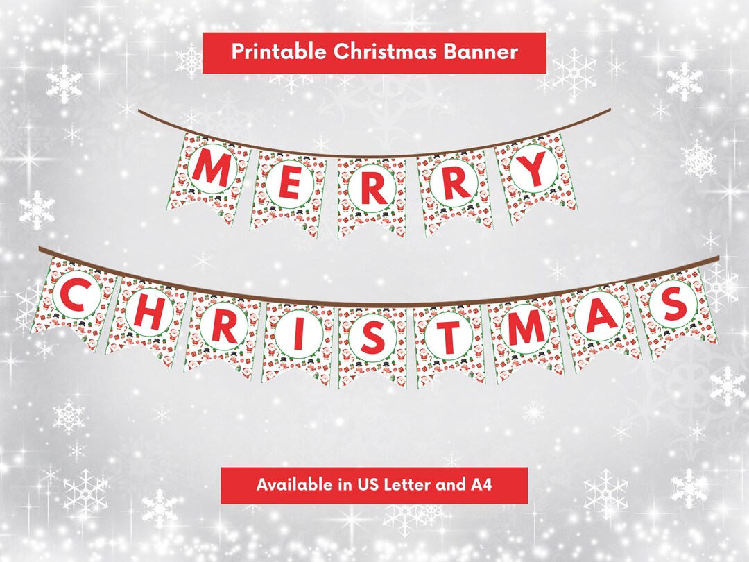 Merry Christmas Bunting Banner, Holiday Mantle Decor, Christmas Garland ...