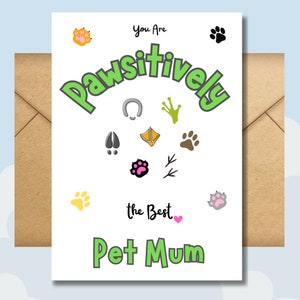 Cartão em branco para mãe de animal de estimação para o dia das mães, aniversário ou todas as ocasiões, cartão de felicitações exclusivo de todos os tipos de animais de estimação, cartão para amante de animais para impressão