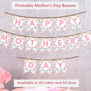 Happy Mother's Day Bunting Banner Hintergrund Schild, Gänseblümchen Tapisserie Floral Style Girlande, US Letter & A4, Digital Printable