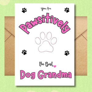 Cartão em branco da avó do cão para o dia das mães, aniversário, dia dos avós ou todas as ocasiões, do cartão do cão, impressão de pata personalizável, para impressão