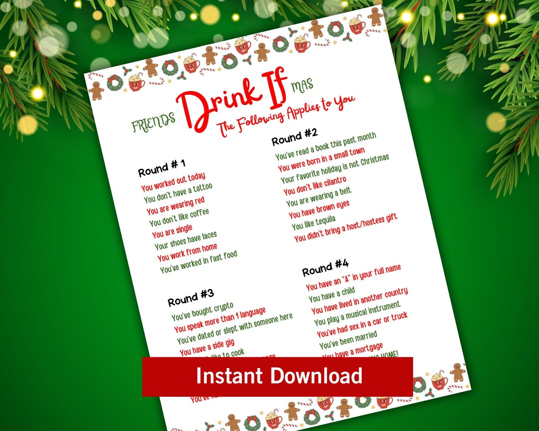 Friendsmas Drink Ifinging Game, Icebreaker-vragen om je te leren kennen,  vriendengroepspellen, maak het feest los, digitaal afdrukbaar - Etsy België
