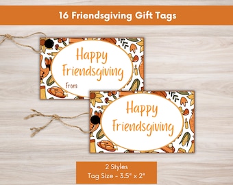 Happy Friendsgiving Printable Gift Tag, Holiday Hang Tags for Dinner Party Brunch Friends Thanksgiving Favors & Gifts, Friends Giving