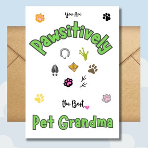 Cartão em branco da vovó de estimação para o dia das mães, aniversário ou todas as ocasiões, cartão de felicitações exclusivo de todos os tipos de animais de estimação, cartão para amantes de animais para impressão