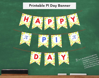 Happy PI Day Bunting Banner for Math, Science, STEM Teacher Classroom, Door Sign, Bulletin Board or Party Decoration, Instant Printable