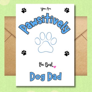 Kaart hond vader voor verjaardag, Vaderdag of alle gelegenheden, personaliseerbare pootafdruk blanco kaart van puppy, digitaal afdrukbaar