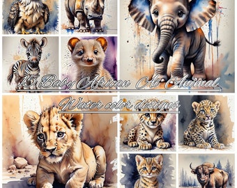 Swahili 15 Baby African Animal Water Color Ai Art designs
