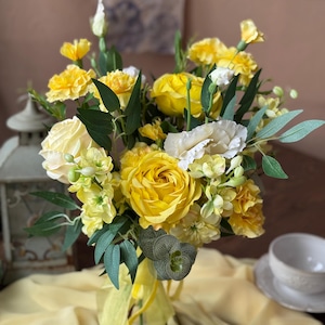 Summer Bridal Bouquet, Yellow Bridesmaid Bouquet, Rose Wedding Bouquet, Silk Flower Bouquet, Garden Wedding Bouquet, Faux Flowers