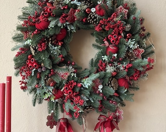 クリスマスリース 冬のクリスマス装飾 ドアリース 18インチ センター