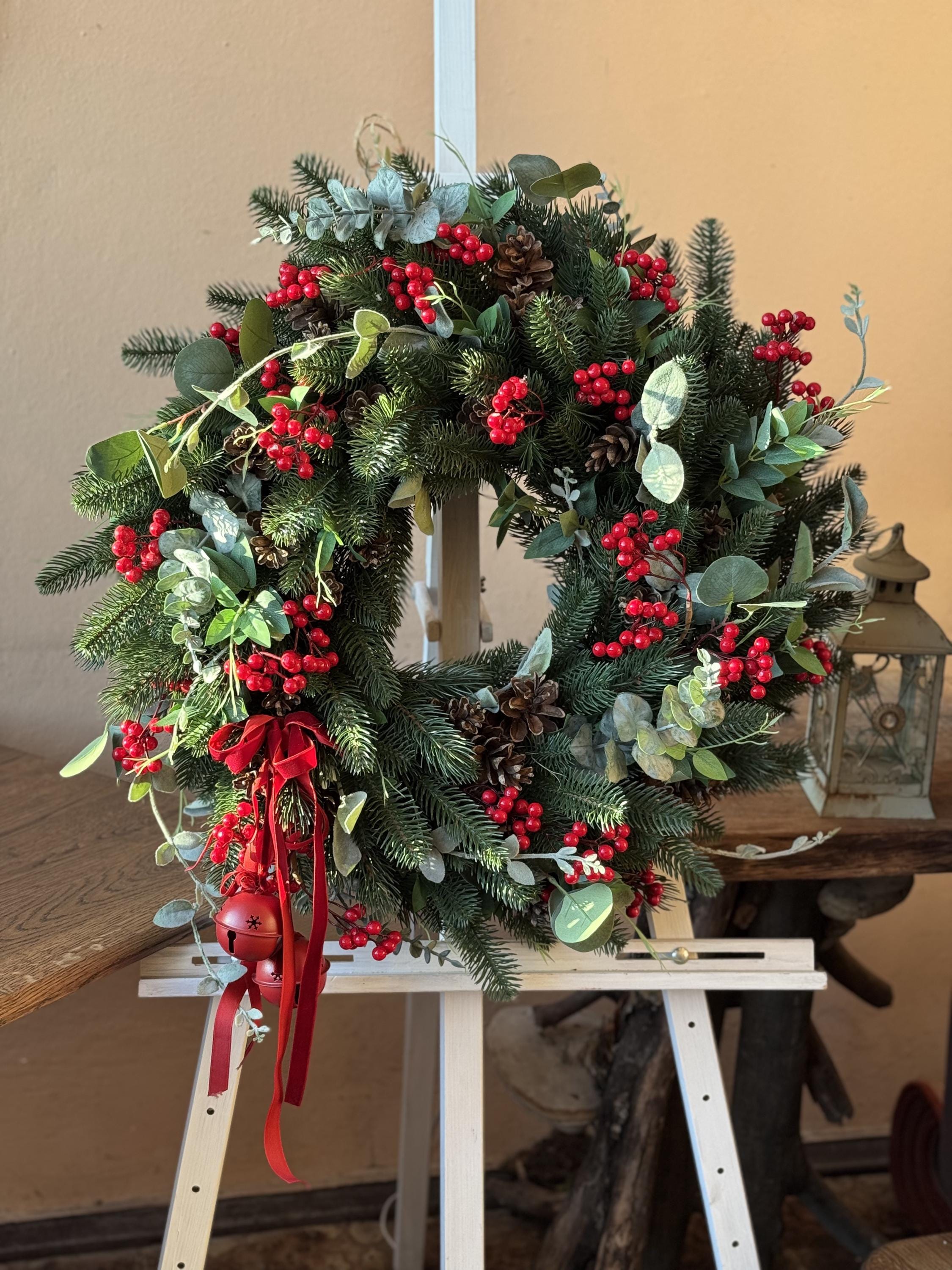 Kerst voordeur krans, winter vakantie huisdecoraties - rode