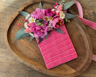 Pink Pocket Boutonniere for Groom with Faux Daisies, Delphinium, Eucalyptus and Dried Flowers, Unique Summer Wedding Boutonniere for Men
