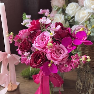 Fuchsia Bridal Bouquet, Magenta Roses and Orchid Wedding Bouquet, Handmade Faux Flower Bright Pink Bouquet, Silk Flowers Wedding Bouquet
