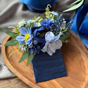 Dusty blue pocket boutonniere for groom, Elegant boutonniere rustic or garden wedding style, wildflower boutonniere, summer wedding