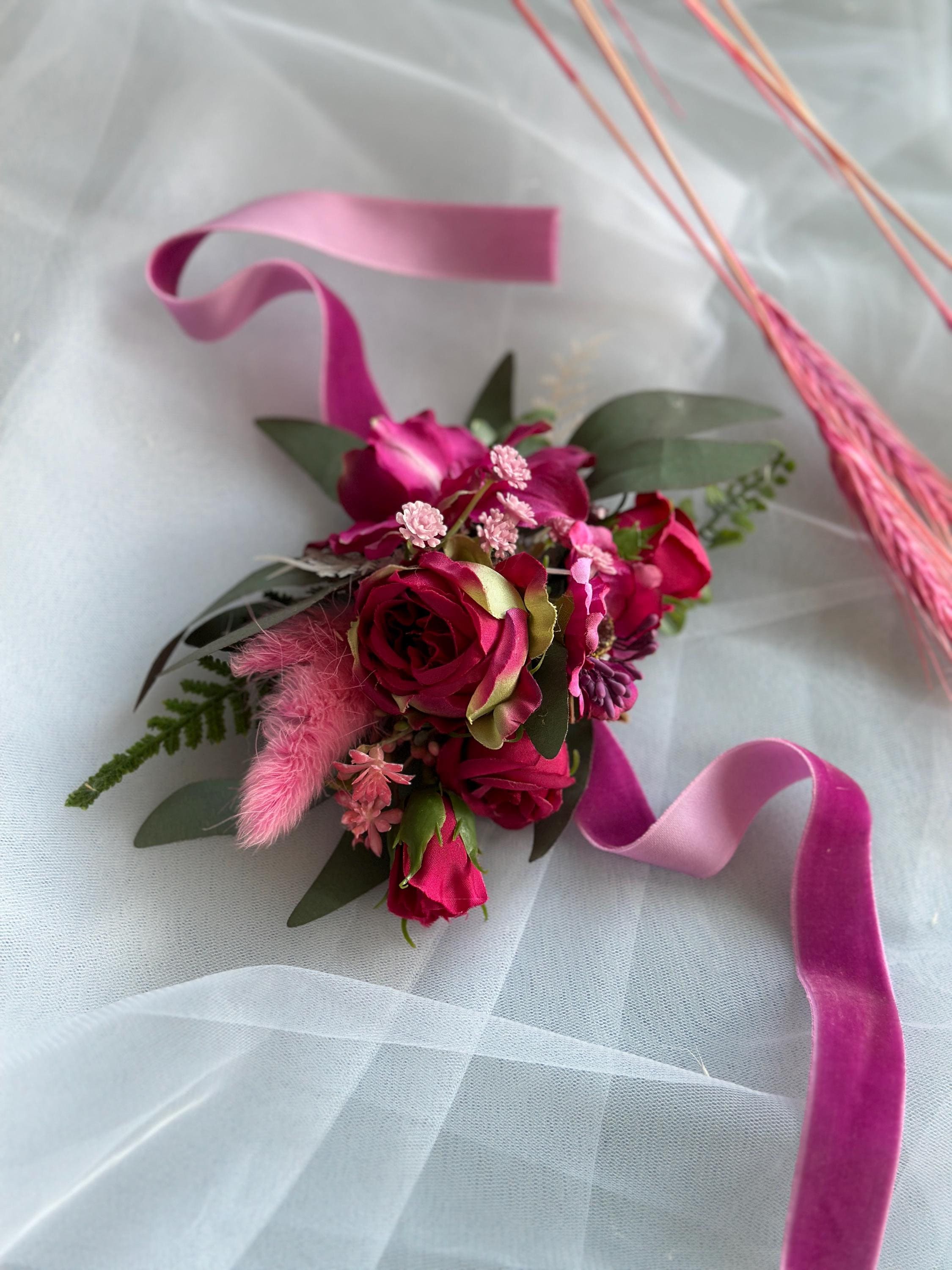 Stylish Hot Pink Corsage With Faux Flowers, Fuchsia Prom Corsage, Floral Bracelet With Ribbon, Bridesmaid Pink Corsage, Wedding Accessories - Etsy Stylish Hot Pink Corsage With Faux Flowers, Fuchsia Prom Corsage, Floral Bracelet With Ribbon, Bridesmaid Pink Corsage, Wedding Accessories - Etsy