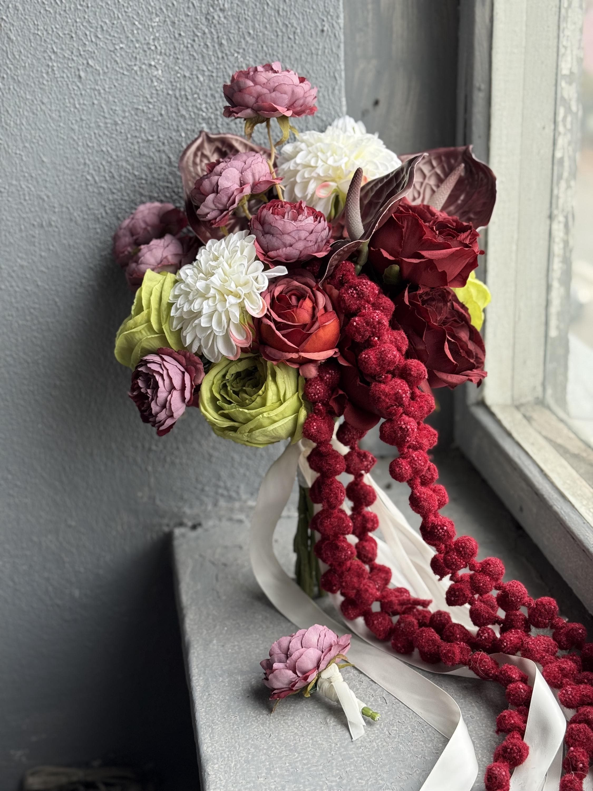 Burgundy Green Artificial Bouquet