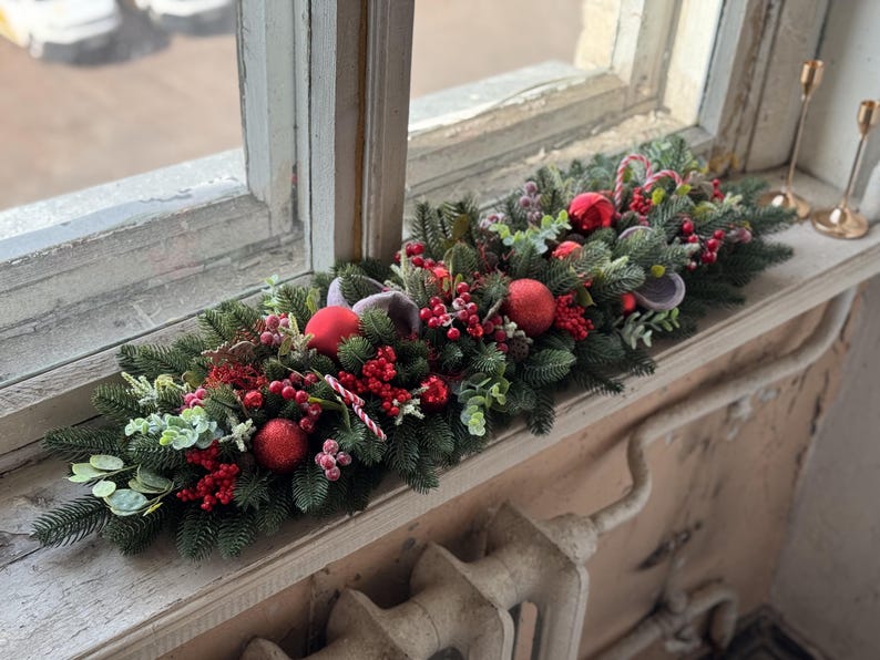 Festive Red and Green Christmas Garland – Artificial Pine With Viburnum ...