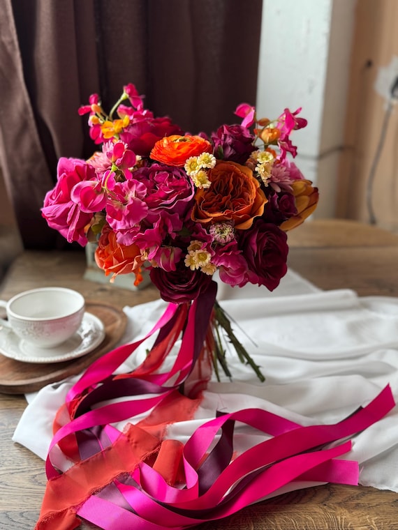 sale ウェディングブーケ チューリップ 造花 ピンク オレンジ カラフル