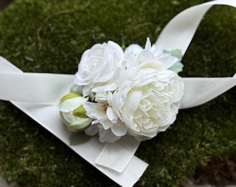 Ramillete de boda de lujo, pulsera de ranúnculos y rosas artificiales, elegante pulsera floral para damas de honor, ramillete minimalista y sencillo para graduación.