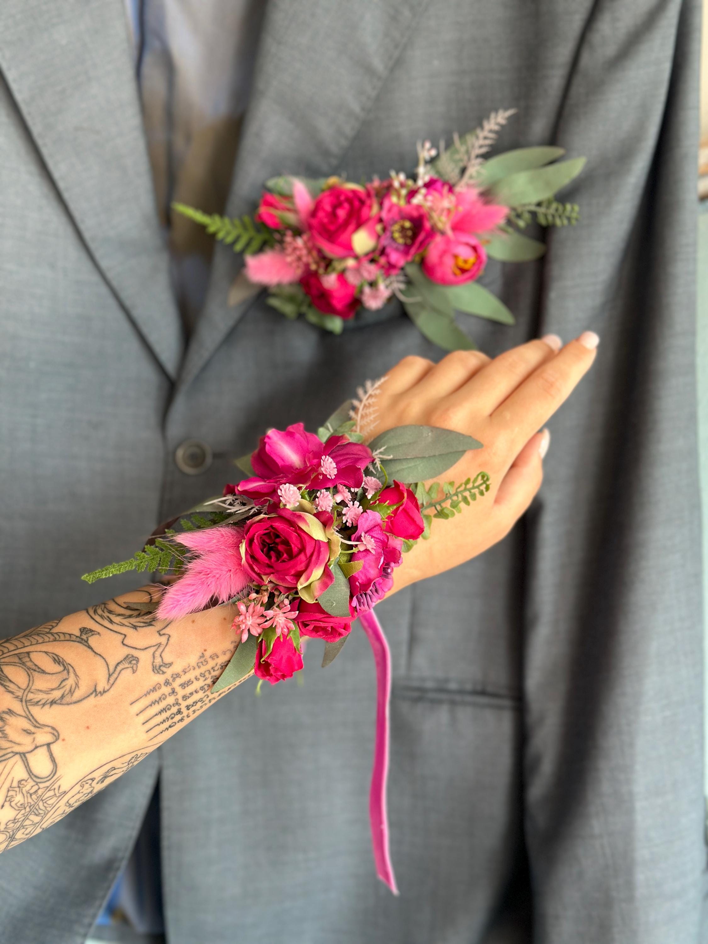 Stylish Hot Pink Corsage With Faux Flowers, Fuchsia Prom Corsage, Floral Bracelet With Ribbon, Bridesmaid Pink Corsage, Wedding Accessories - Etsy Stylish Hot Pink Corsage With Faux Flowers, Fuchsia Prom Corsage, Floral Bracelet With Ribbon, Bridesmaid Pink Corsage, Wedding Accessories - Etsy