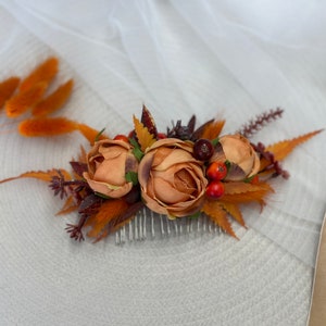 Peineta de rosas naranjas para novia o dama de honor, accesorios de boda de otoño e invierno, accesorios para el cabello de boda con flores, ramilletes