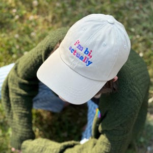 I&#39;m Bi Actually Embroidered Hat, Pride Baseball Cap, LGBTQ Hat, Bisexual Visibility Gift, Funny Queer Hat, Coming Out Gift