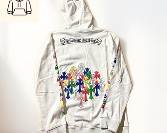 Unisex Chrome Hearts White Hoodie with Colorful Crosses - Urban Streetwear Statement