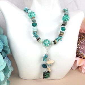 Abalone Shell & Starfish Necklace: Teal Ocean Beaded Jewelry