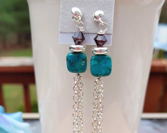 Turquoise and Swarovski Crystal Chain Earrings