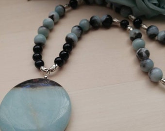Gemstone Amazonite Black Tourmaline Necklace