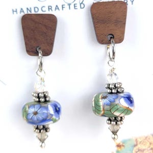 Flower Polymer Clay Earrings: Handmade Wood Post Statement Jewelry