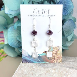 Red Faceted Glass Beaded Dangle Earrings, Sterling Silver Handmade