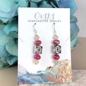 Rosa Crazy Lace Achat Ohrringe, Rosa Edelstein Ohrringe, Kristallohrringe, Sterling Silber Ohrringe, Geschenk für Freund, Statement Ohrringe