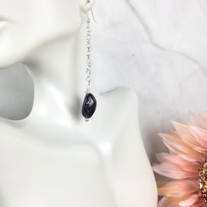 Amethyst Gemstone Earrings, Amethyst Nugget Gemstone, Silver Chain Earrings, Purple Earrings, Long Earrings, Gift for Her, Statement