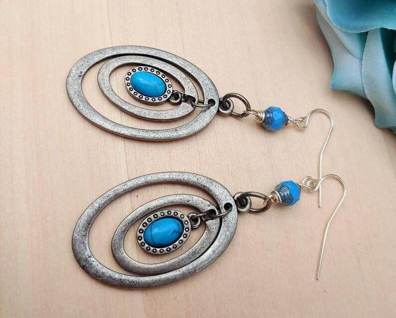 Silver Donkey and Turquoise Earrings main image 1