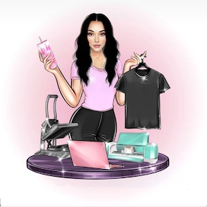 Logo de dessin animé personnalisé pour femmes entrepreneurs | Logo personnalisé pour les boutiques de t-shirts, de tasses et d'impression à la demande
