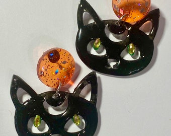 Black Spooky Cat Earrings